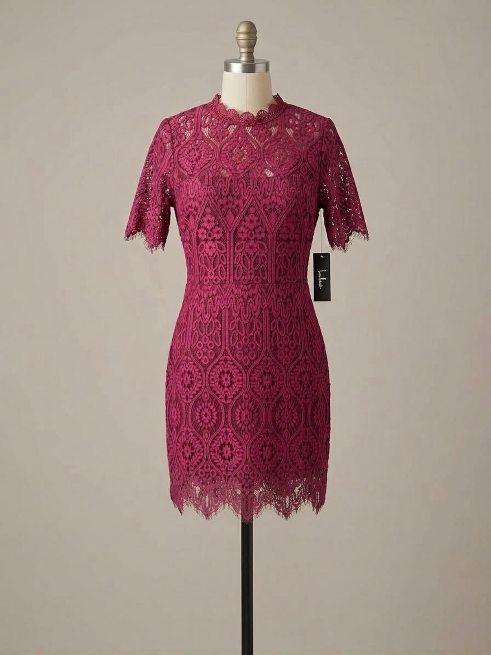 Lulu's Raspberry Lace Short Sleeve Dress/ NWT / M / PTP-17”/ length-40”